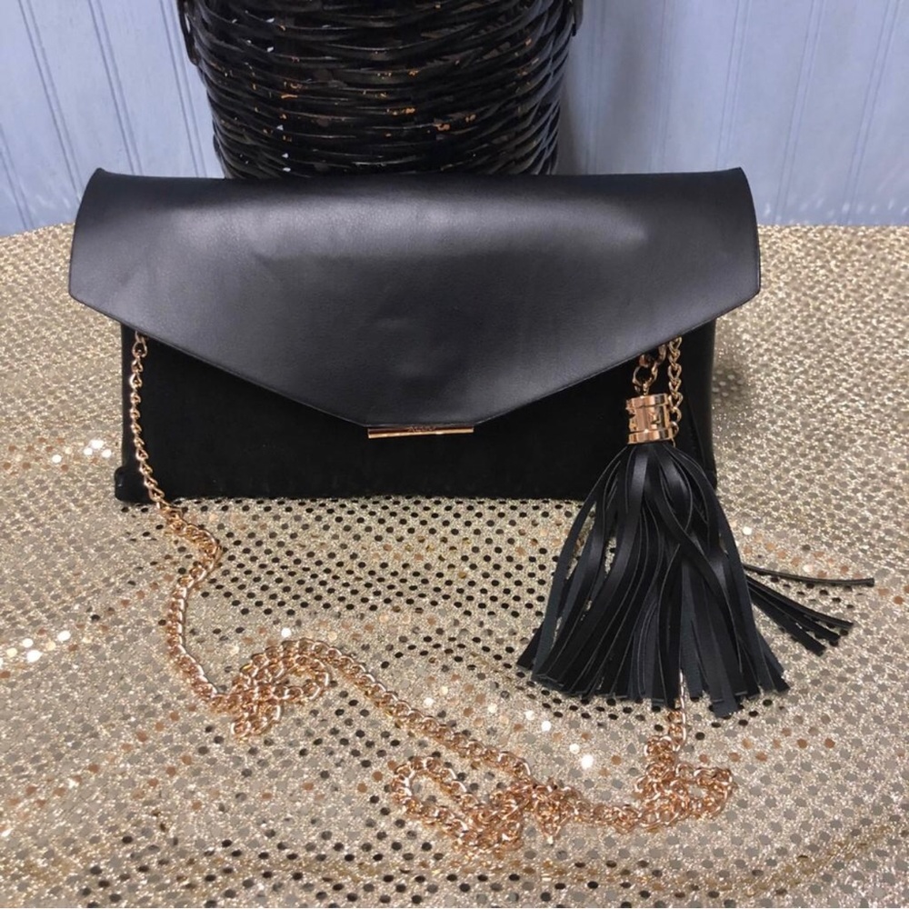 Aldo Black Envelope Clutch Shoulder Bag with Chain Strap